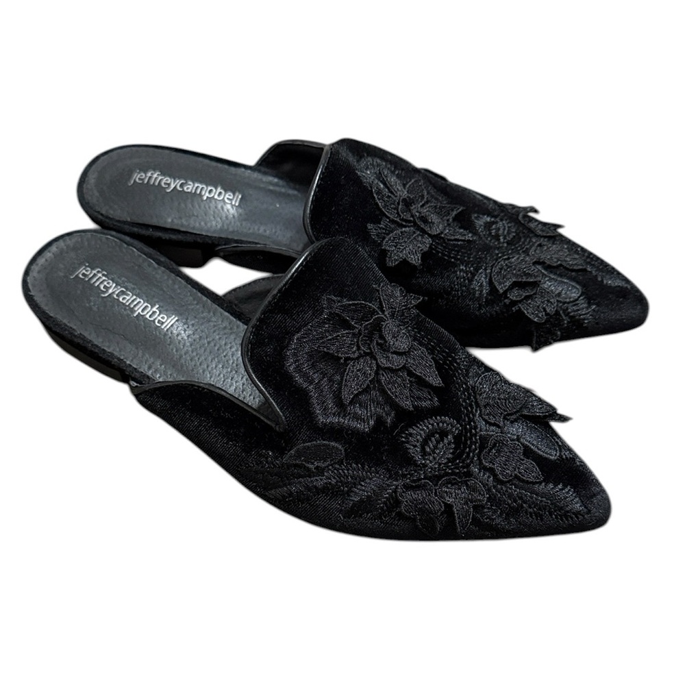 Jeffery Campbell Black Mules Women’s Size 7 Velvet Floral Slip on